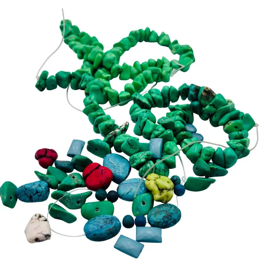 Mixed RAW Turquoise Color Stone Bead Lot 219g Loose Gemstones for Jewelry Making